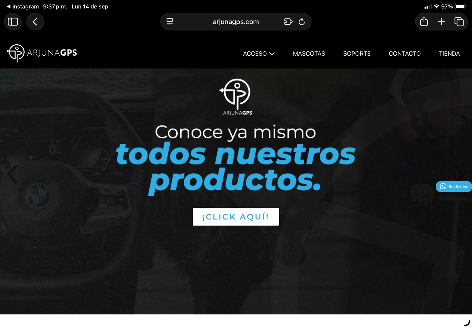 Sitio de Arjuna GPS con acceso a productos y servicios de localización