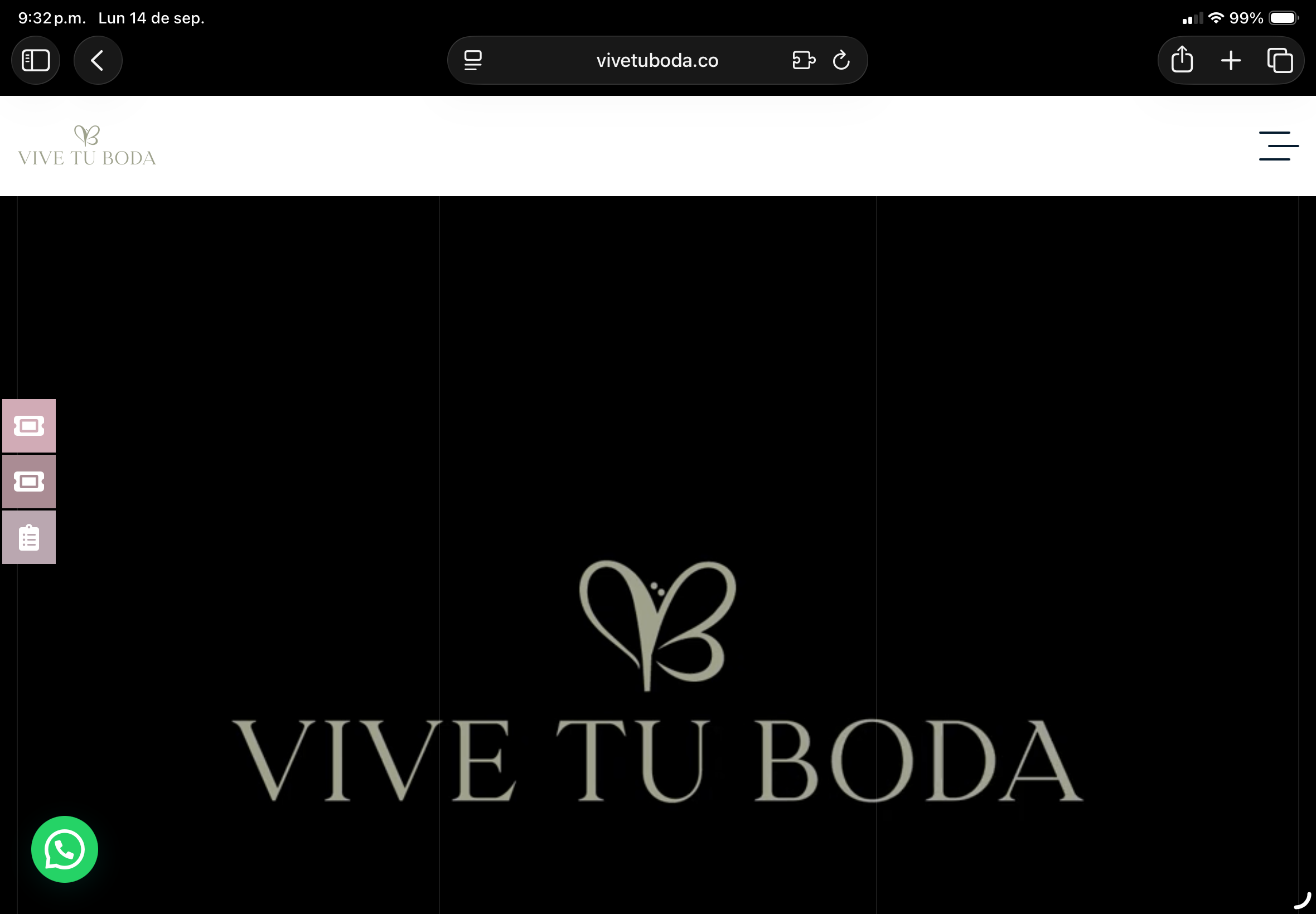 Sitio de Vive Tu Boda con su identidad visual en tonos claros y fondo negro